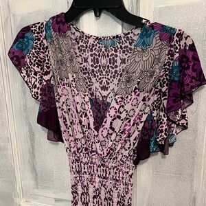 Floral Patterned Dress with Ruffled Sleeves